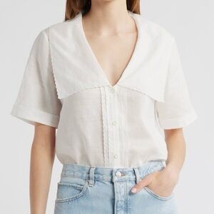 Frame Denim White Cotton Sailor-Collar Button Blouse